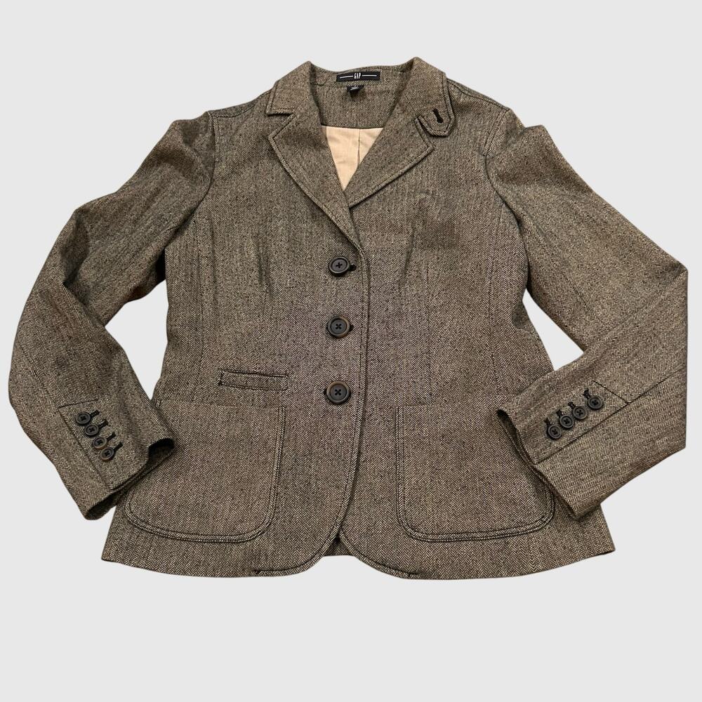 GAP Herringbone Blazer Tweed Look Fitted Dark Academia Women’s Size 8 -